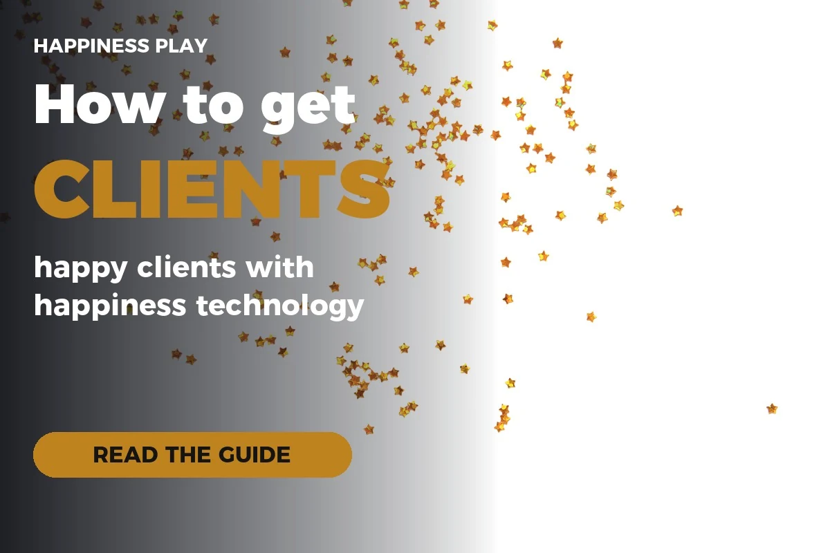 Small golden stars on a white background with the title How to get happy clients